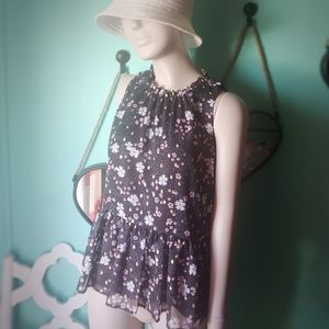 LOFT floral petite black jewel neckline tank.